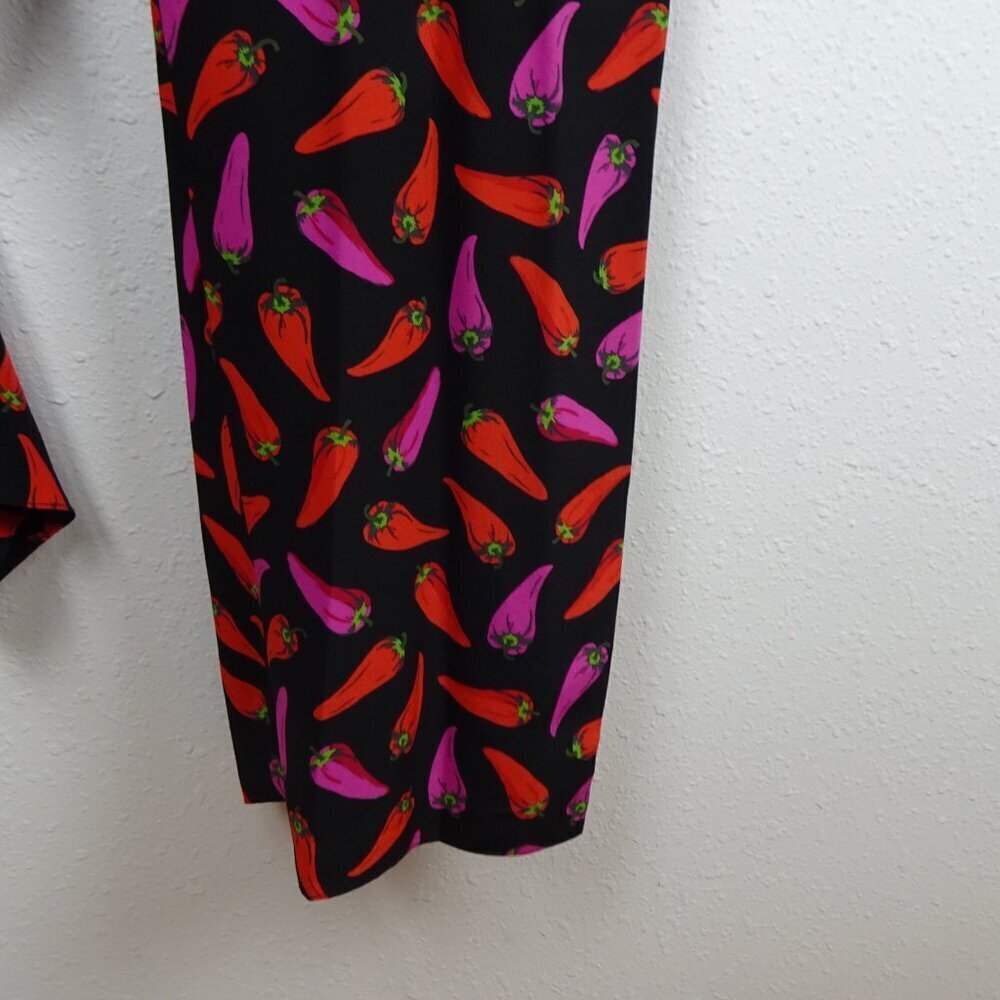 Kate Spade Silk Jumpsuit Size 0 Hot Pepper Print Cropped Black Multicolor - Picture 5 of 12